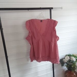 SHEIN Rose Lace-Trimmed Blouse Size 2XL
